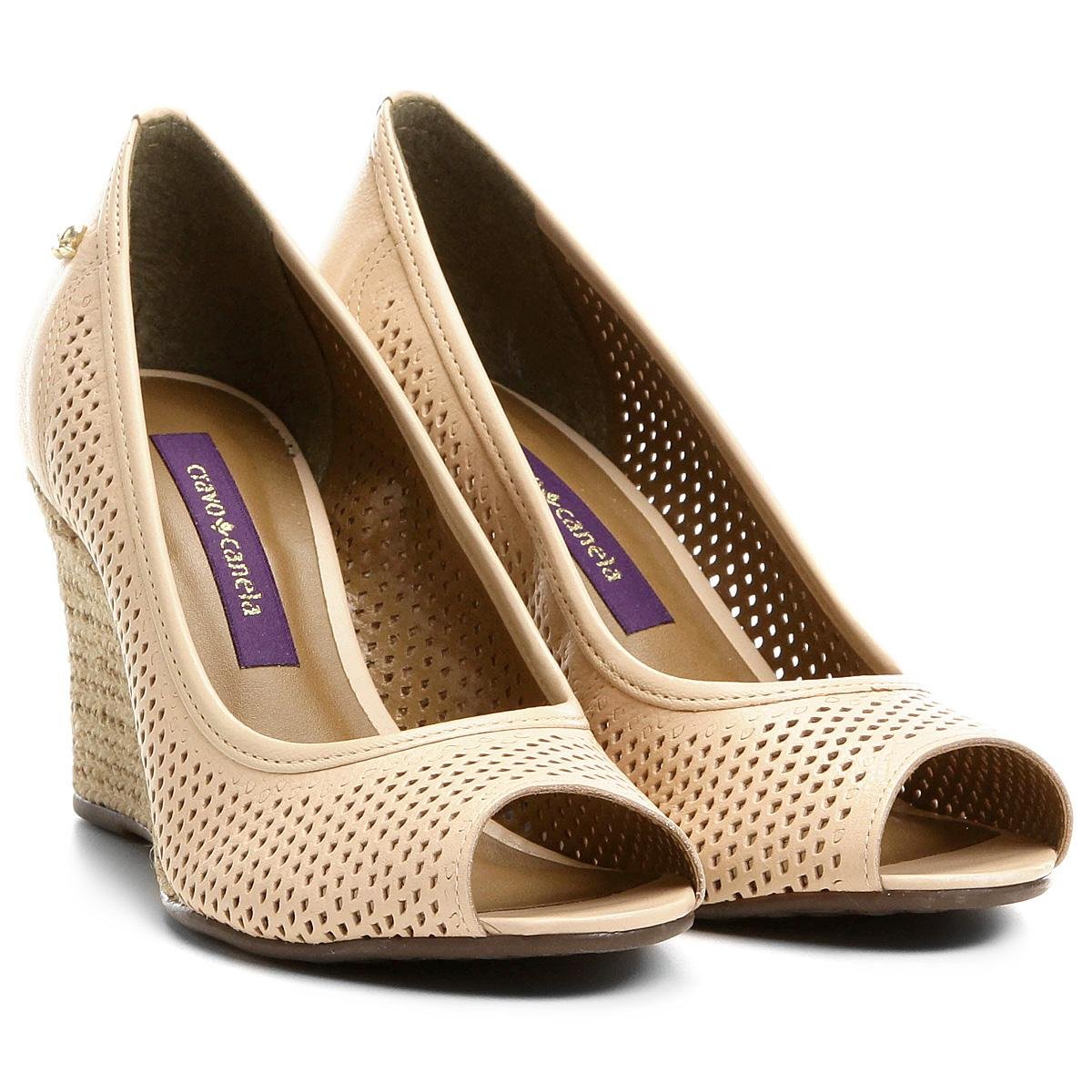Peep Toe Cravo \u0026 Canela Anabela Perfuros - Nude | Zattini